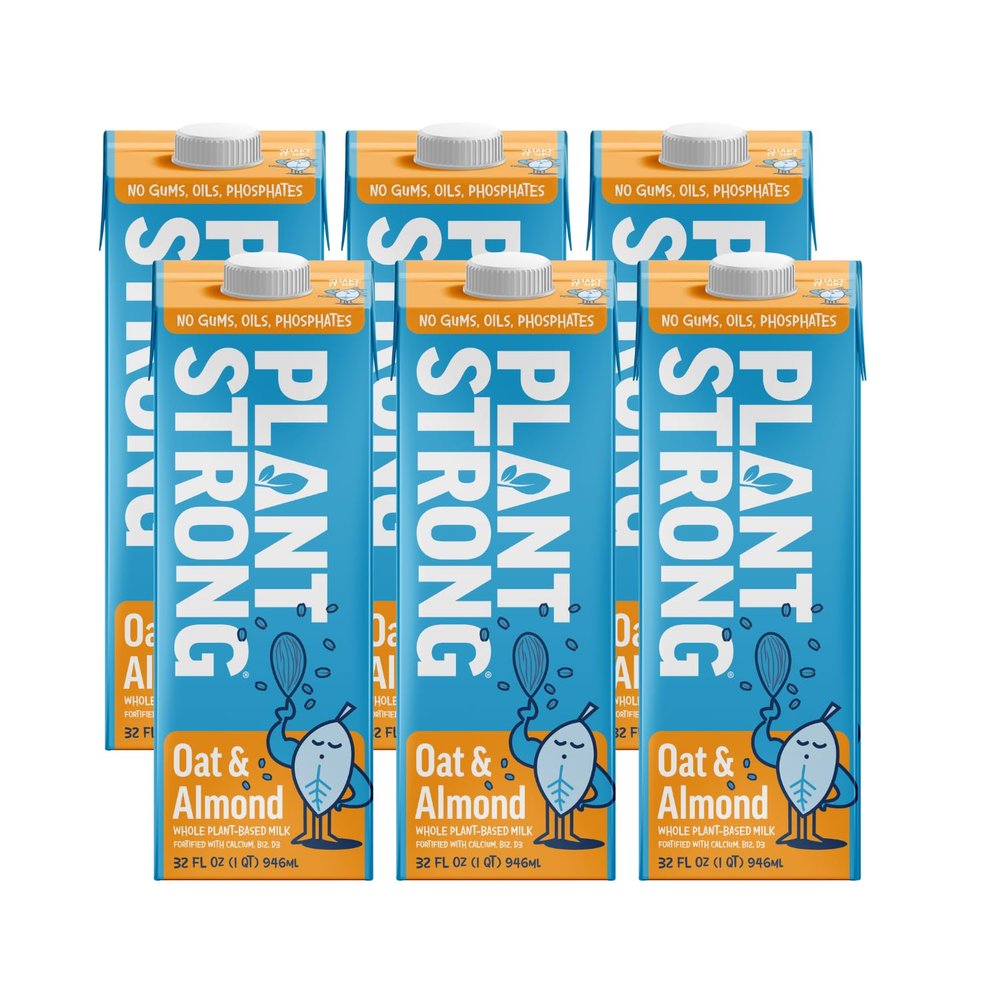 PLANTSTRONG MILK Oat & Almond  Whole Plant-Based Milk, Fortified with Calcium, B12 & D3, No Gums or Oils, Non-GMO Project Verified, Gluten Free, Vegan (6-Pack (32 Fl Oz Each))