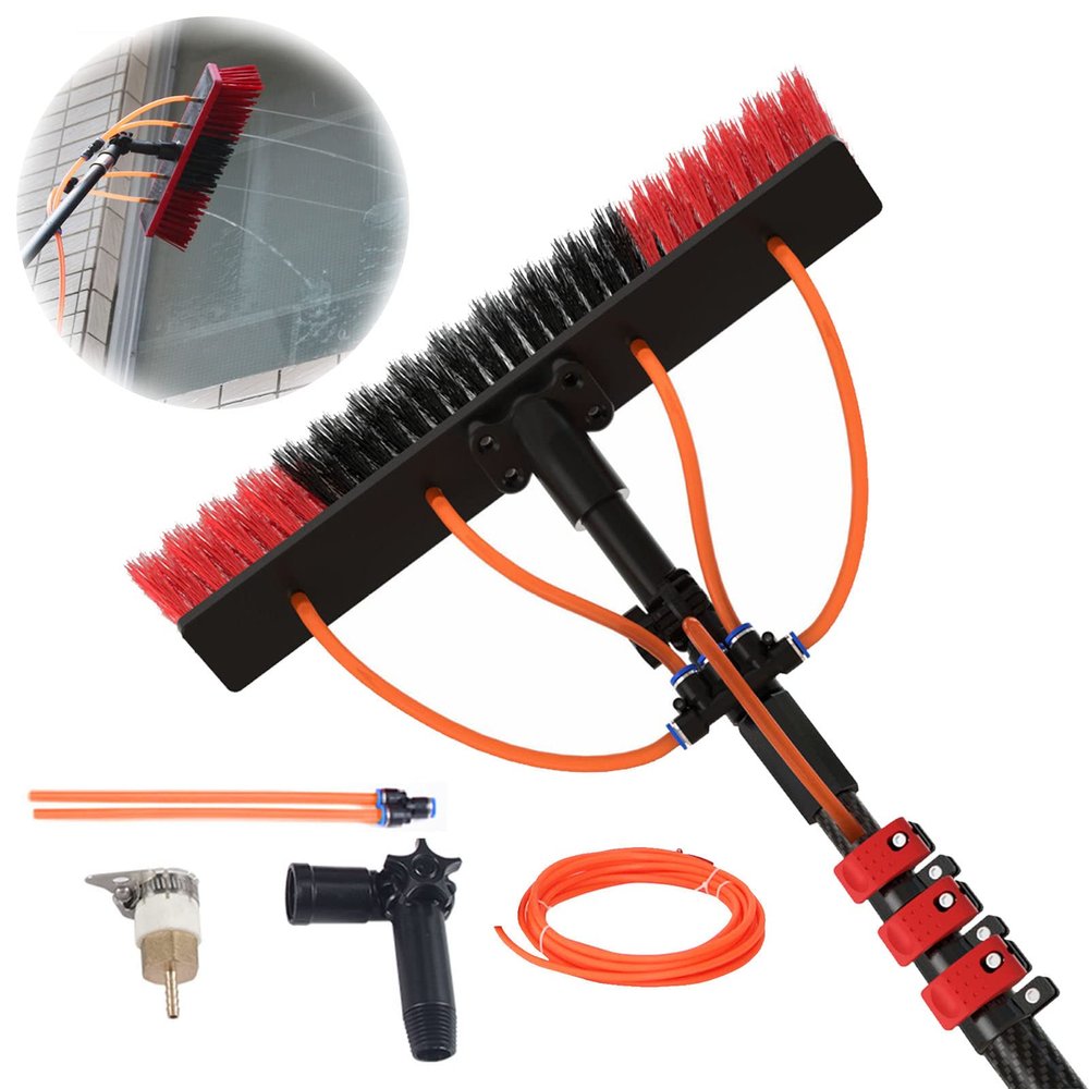 Water Fed Pole Kit Outdoor Window Cleaner Glass Solar Panel Cleaning System, Window Washing Kit with 3.6 to 12 M Telescoping Extension Pole,55cmbrush-30FT/9M