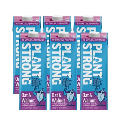 PLANTSTRONG Plant-Based Milks Non-GMO, Plant-Based, Vegan, Gluten-Free, Dairy-Free, Lactose-Free, Shelf-Stable, No Gums or Oils (Pack of 6 (32 Fl. Oz.), Oat & Walnut)