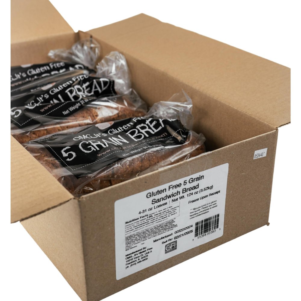 OMG Gluten Free 5 Grain Bread, 4 Pack of 31 oz Loaves, Allergy-Friendly, Non-Crumbly, Ideal for Dinner and Sandwiches