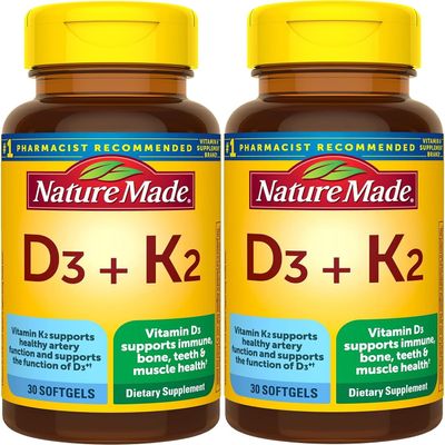 Nature Made Vitamin D3 K2, 5000 IU (125 mcg) Vitamin D, Dietary Supplement for Bone, Teeth, Muscle and Immune Health Support, 30 Softgels, 30 Day Supply - Pack of 2