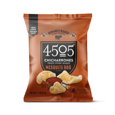 4505 BBQ Seasoned Chicharrones, Fried Pork Rinds - Barbeque Flavored Pork Skins - Low Carb, Gluten-Free, Protein Snack - 3oz