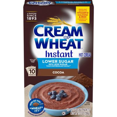 Cream of Wheat Instant Lower Sugar Hot Cereal, Cocoa, 10 Packets