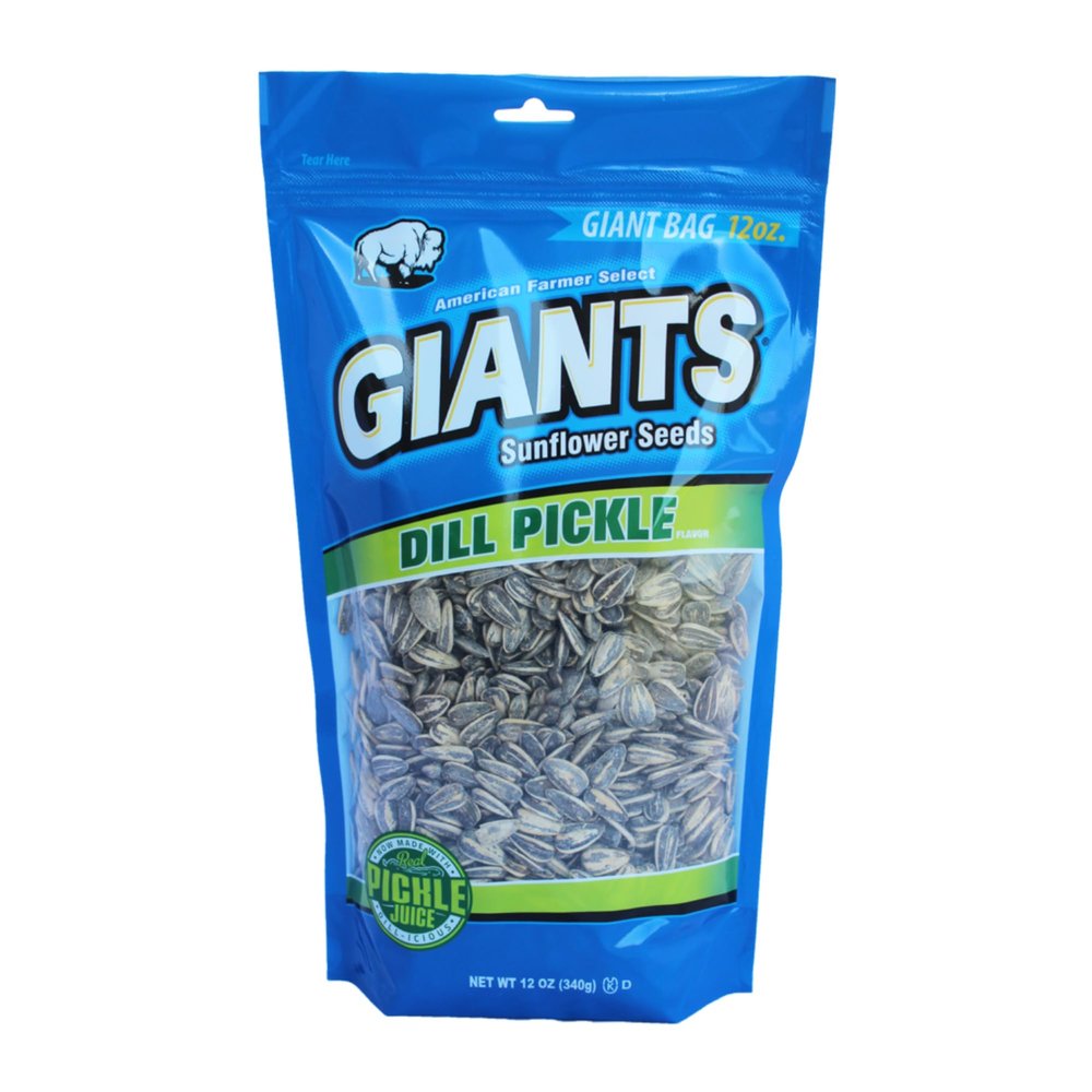 GIANTS Dill Pickle Sunflower Seeds - Sunflower Seeds Bulk, Big Sunflower Seeds to Eat, Roasted & Flavored for Eating, Pickle Sunflower Seeds, 8g Protein Per Serving - 12 oz Bag