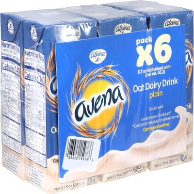 Avena Alpina Plain Oat Dairy Drink, 6.7 Ounce (Pack of 6)
