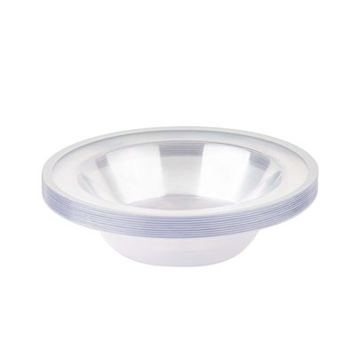 EcoQuality 12oz Clear Plastic Round Bowls with Silver Rim - Wide Rimmed Disposable Plastic Soup Bowls, Heavy Duty Salad Bowls, Dessert Bowl, Baby Showers, Weddings, Birthday Party, BPA Free (20)