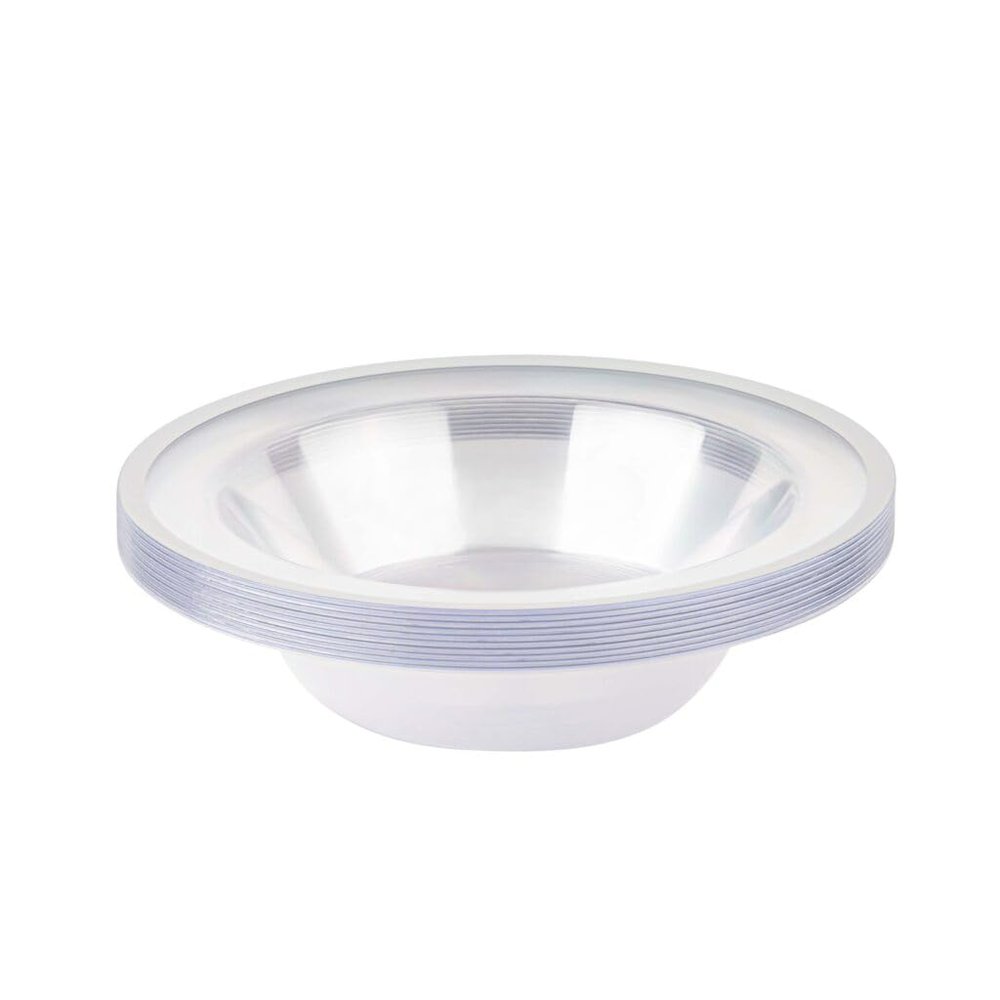 EcoQuality 12oz Clear Plastic Round Bowls with Silver Rim - Wide Rimmed Disposable Plastic Soup Bowls, Heavy Duty Salad Bowls, Dessert Bowl, Baby Showers, Weddings, Birthday Party, BPA Free (20)