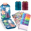 2 Pcs Travel Pill Organizer with Labels, Portable Travel Medicine Daily Pill Container Organizer 7 Day Pill Case Storage Vitamin Fish Oil (Blue & Red, 320 Medicine Lables) view 1