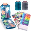 2 Pcs Travel Pill Organizer with Labels, Portable Travel Medicine Daily Pill Container Organizer 7 Day Pill Case Storage Vitamin Fish Oil (Blue & Gray, 320 Medicine Lables) view 1