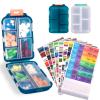 2 Pcs Travel Pill Organizer with Labels, Portable Travel Medicine Daily Pill Container Organizer 7 Day Pill Case Storage Vitamin Fish Oil (White & Blue, 320 Medicine Lables) view 1