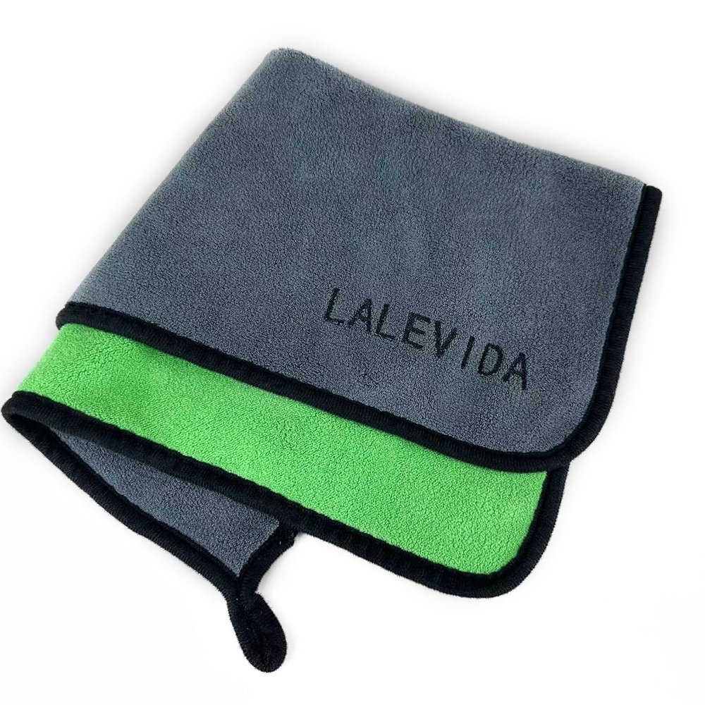 LALEVIDA Clean Wipe Kitchen Towels Lint-Free Cloths for Dish Drying 12x12 inch (30x30cm), Grey and Green, MABU-001