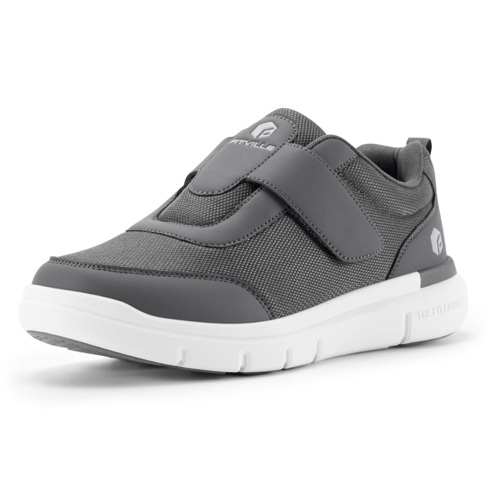 FitVille Diabetic Shoes for Men Extra Wide Width, Swollen Feet Shoes for Diabetics Pain Relief (Grey, 13 Wide)
