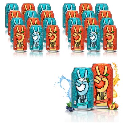 Peace Tea Peach and Sno Berry - No Preservatives, Made with Real Tea, and Natural Fruity Flavor - Pack of 24 Iced Tea (12 Cans of Peach, 12 Cans of Sno Berry) 2 Flavors, 341 mL/11.5 fl. oz. - Shipped from Canada by TrendnSave