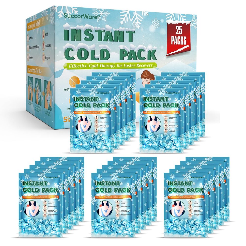 25 Packs Instant Cold Pack for Large Size (5.9" x 8.6") - Disposable First Aid Ice Packs for Injuries - Cold Compress for Pain Relief, Swelling, Inflammation, Toothache, Athletes & Outdoor Activities