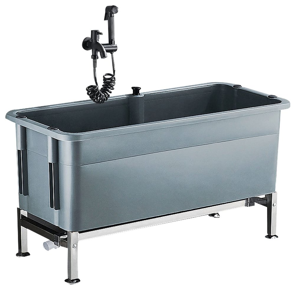 Floor Mount Wash Station, Portable Bathroom/Warehouse/KitchenSink Mop Service Basin with Drain Button and Faucet, Utility Slop Sink