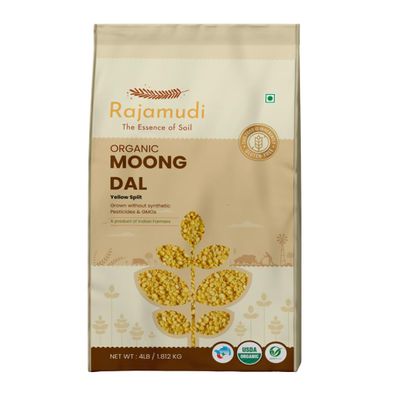 Rajamudi Organic Moong Dal Skinless 4lb | High Protein & Fiber | Certified Organic | Pesticide-Free | Unpolished Yellow Moong Dal | Fast Cooking | Light & Easily Digestible