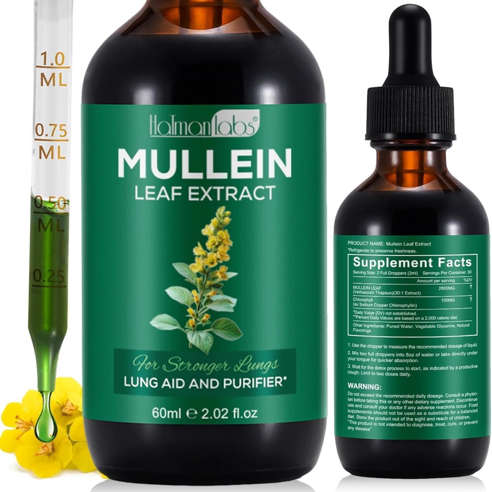 Mullein Leaf Extract for Lungs, Mullein Drops for Lungs with Chrolophyll, Support Lung, Respiratory Function for Healthy Breathing, Improvement in Pulmonary Function,Natural & Safe Supplement(1 PC)