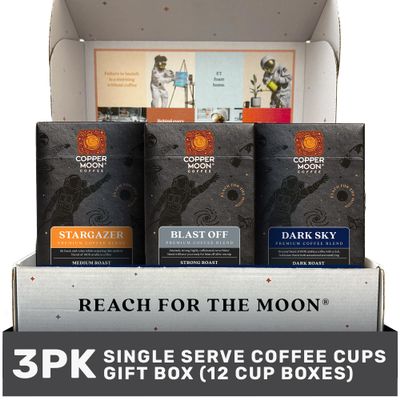 Copper Moon Single Serve Coffee Pods for Keurig K-Cup Brewers, Medium, Strong and Dark Roast, Variety Pack Gift Box with Stargazer, Blast Off and Dark Sky Blend, 36 Count