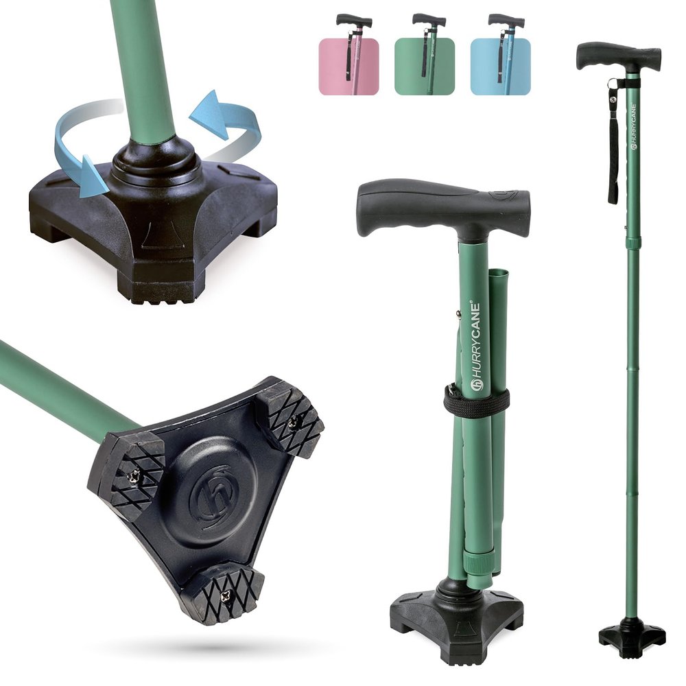 HurryCane HCANE-PG-C2 Freedom Edition Foldable Walking Cane with T Handle, Pastel Green
