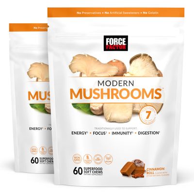 Force Factor Modern Mushrooms Soft Chews, Mushroom Supplement with Lions Mane, Turkey Tail, & Cordyceps to Support Energy, Immunity, & Digestion, Cinnamon Roll, 120 Soft Chews, 2-Pack