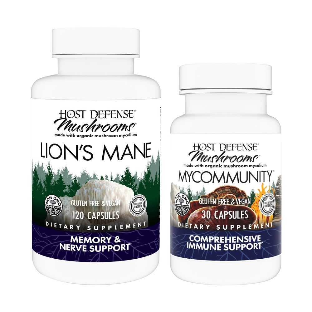 Host Defense Bundle with Lion's Mane Capsules, 120 Count & MyCommunity Capsules, 30 Count - Support Brain Health, Memory & Focus - Support Immune Health with 17 Species Mushroom Blend*