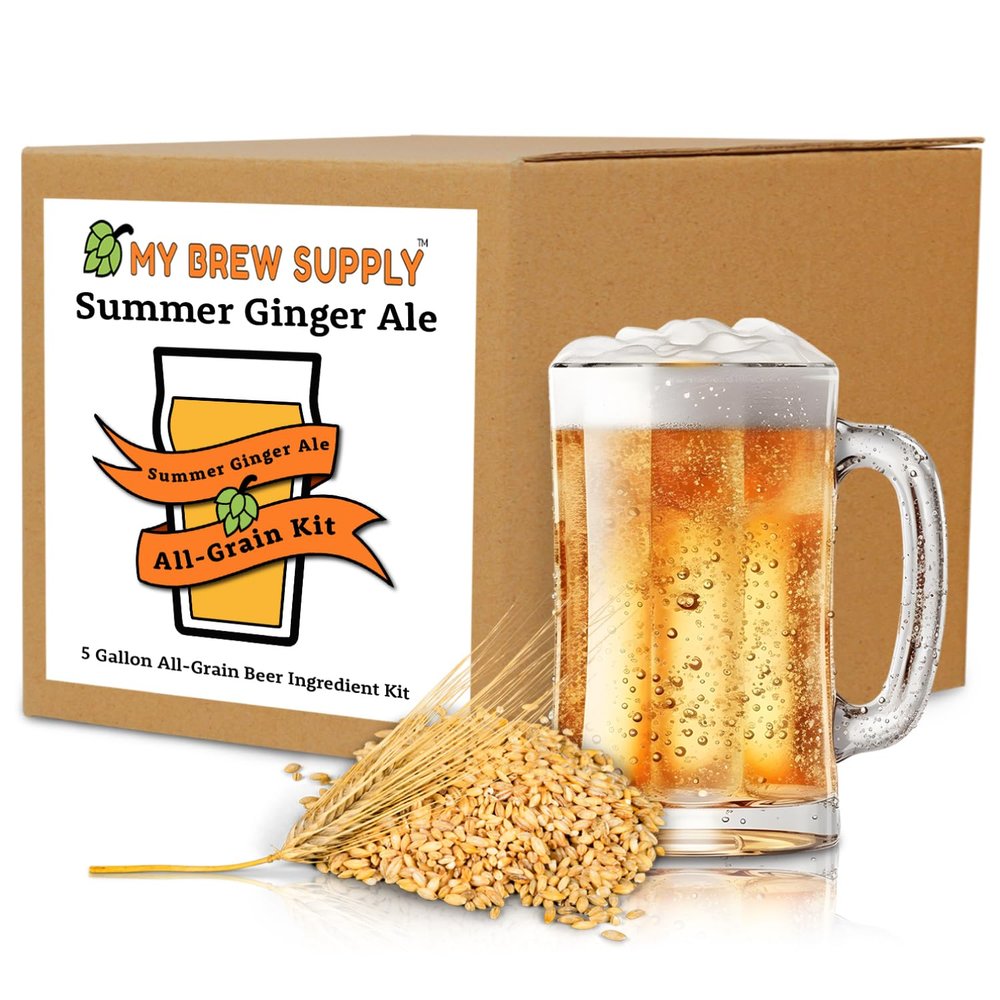 My Brew Supply Summer Ginger Ale Brewing Kit | Pale Ale 2-Row | Munich Dark | honey | Lactose | Czsech Saaz Hops | Ginger Extract Flavoring | Nottingham Ale Yeast | 5 Gallon Yield | Advanced Kit