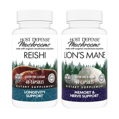 Host Defense Bundle with Reishi Capsules, 60 Count & Lion's Mane Capsules, 60 Count - Support Heart & Immune Health - Support Brain Health, Memory & Focus*