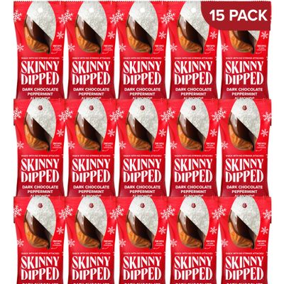 SkinnyDipped Dark Chocolate Peppermint Covered Almonds, Healthy Snack, Plant Protein, Gluten Free, 1.2 Ounce (Pack of 15)