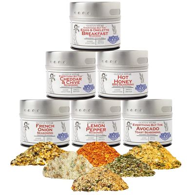 Breakfast & Brunch Seasoning Set - Artisanal Spice Blends Six Pack | Authentic Small Batch Seasonings | 6 Gourmet All Natural Spices | Hand Packed, Non GMO | GLP-1 Friendly | Sustainably Sourced, Made in USA | Marinades and Rubs | Gustus Vitae | All
