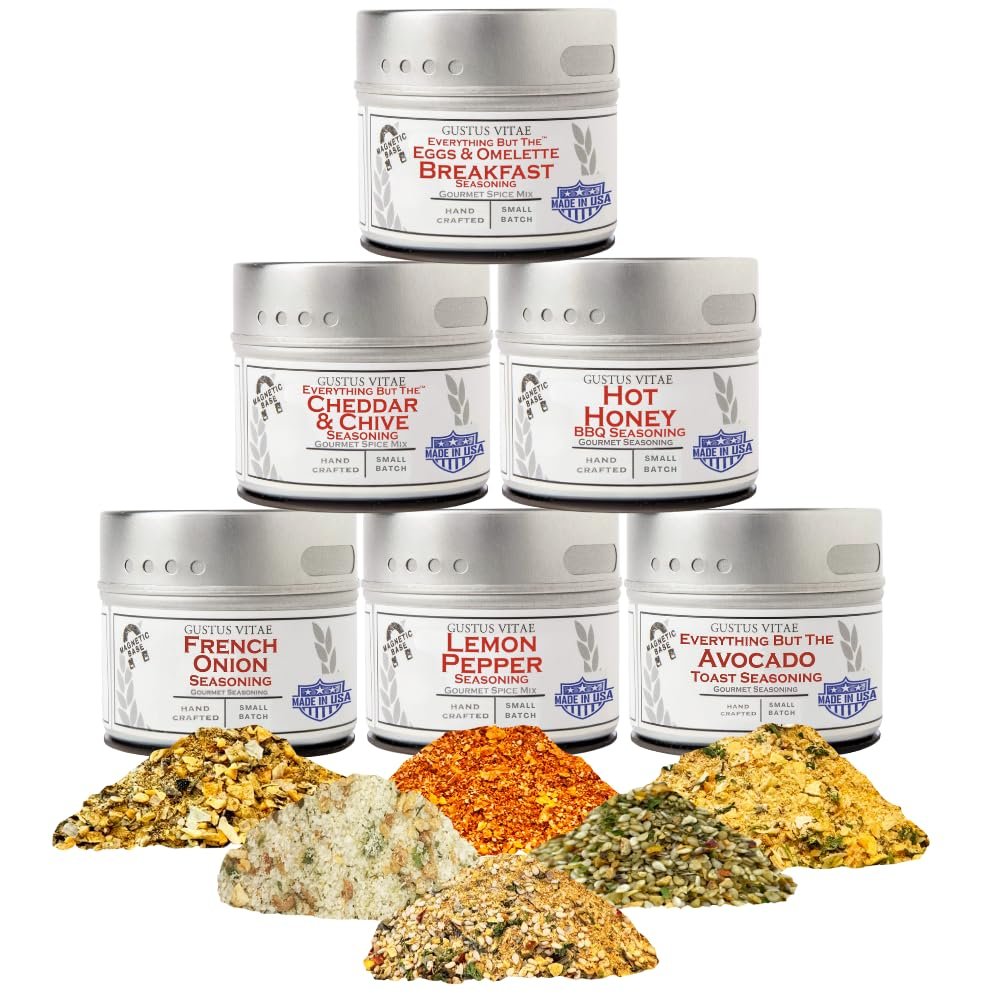 Breakfast & Brunch Seasoning Set - Artisanal Spice Blends Six Pack | Authentic Small Batch Seasonings | 6 Gourmet All Natural Spices | Hand Packed, Non GMO | GLP-1 Friendly | Sustainably Sourced, Made in USA | Marinades and Rubs | Gustus Vitae | All 