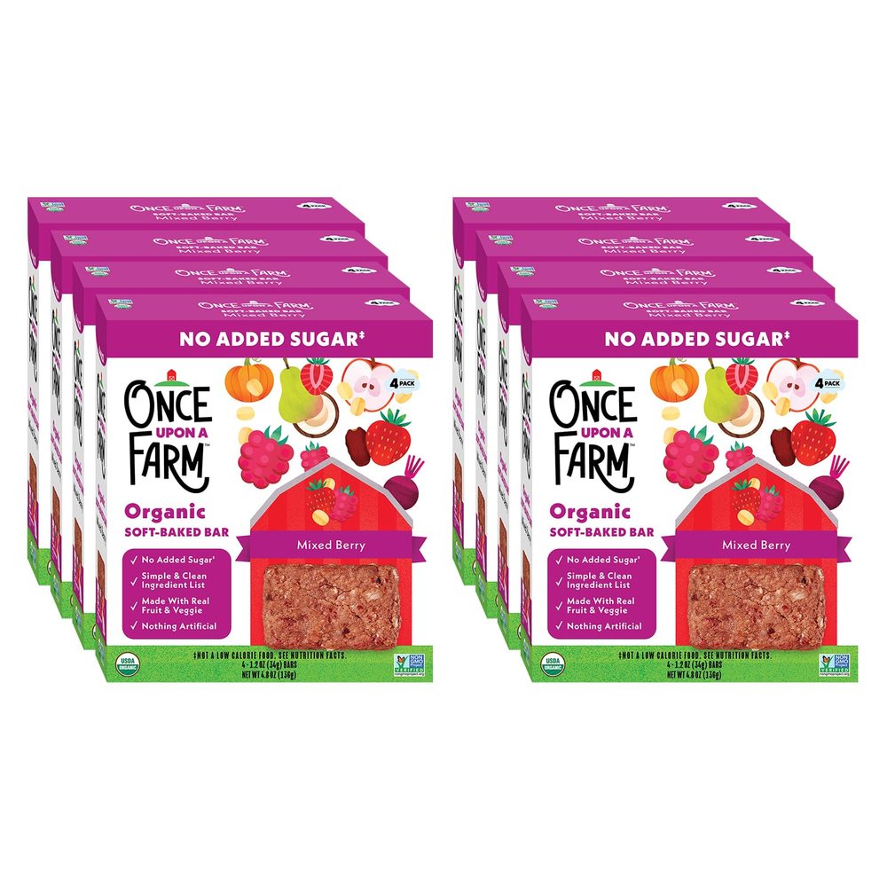 Once Upon a Farm | Organic Mixed Berry Soft Baked Bar | Strawberry, Raspberry, Beet & Oats | Made with Real Fruit & Veggies | No Added Sugar | 8 Boxes