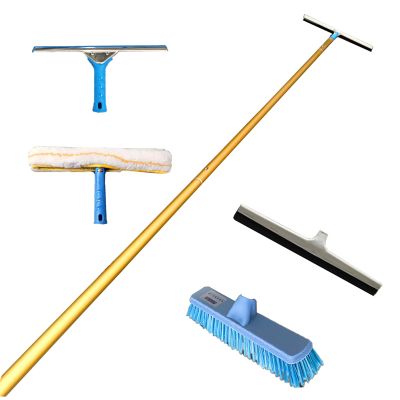 MLYAYE Window Cleaner Tool for High Windows, 4 in 1 Windows Washing Equipment with 8 10 13 Feet 16 20 23 FT Retractable Pole & Floor Brushes - Glass Washing Kit for Villa Sunroom(4M/13.1FT)