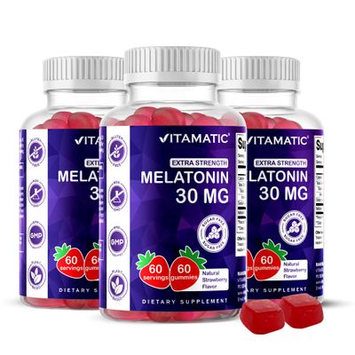 Vitamatic Sugar Free Melatonin 30mg per Gummy - 60 Servings - 60 Vegetarian Gummies - Non-Habit Forming Supplement (60 Count (Pack of 3))
