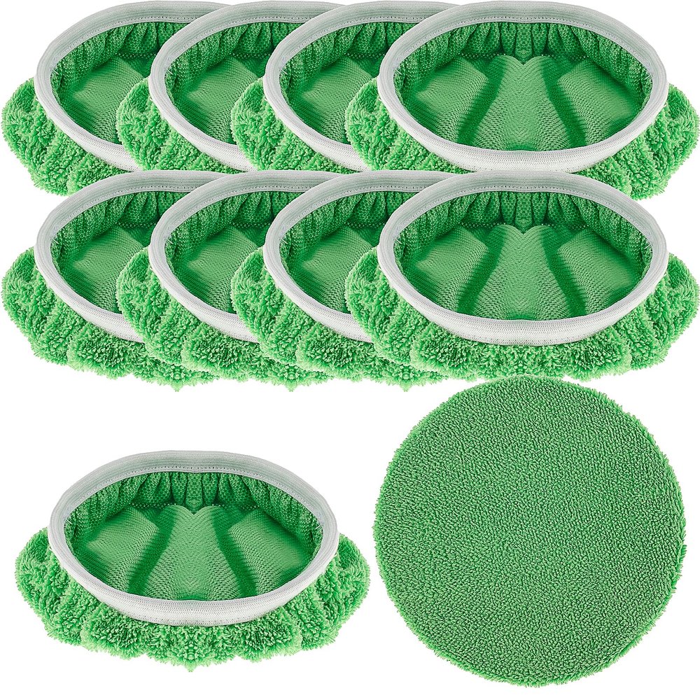 Abizarch 10Pcs Reusable Mop Pads Microfiber Mop Head Pads for 10-12 Inch Mop Machine Washable Dry Sweeping Cloths Wet Mopping Cloths Mop Refill Pads Wet Pads for Home Kitchen(Green)