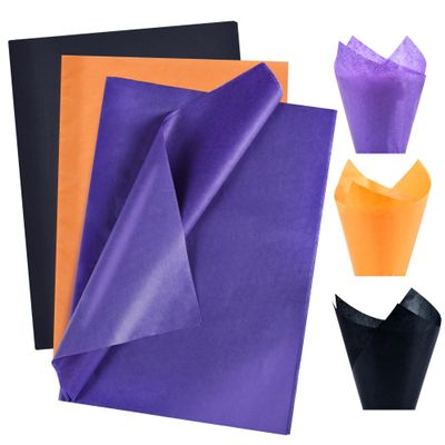 BEISHIDA 90 Sheets Halloween Tissue Paper Bulk, Black Orange Purple Wrapping Tissue Paper for Gift Bags, 14 x 20 Inch Gift Wrap for Halloween DIY Crafts Decor Holiday Flowers