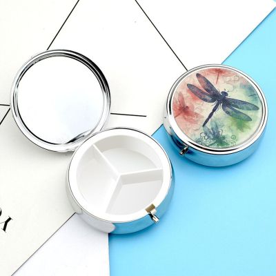 Pill Case Round Pill Box with 3 Compartment (designName) Pill Organizer Waterproof Medicine Organizer Box for Travel Metal Pill Containers for Medication Planner