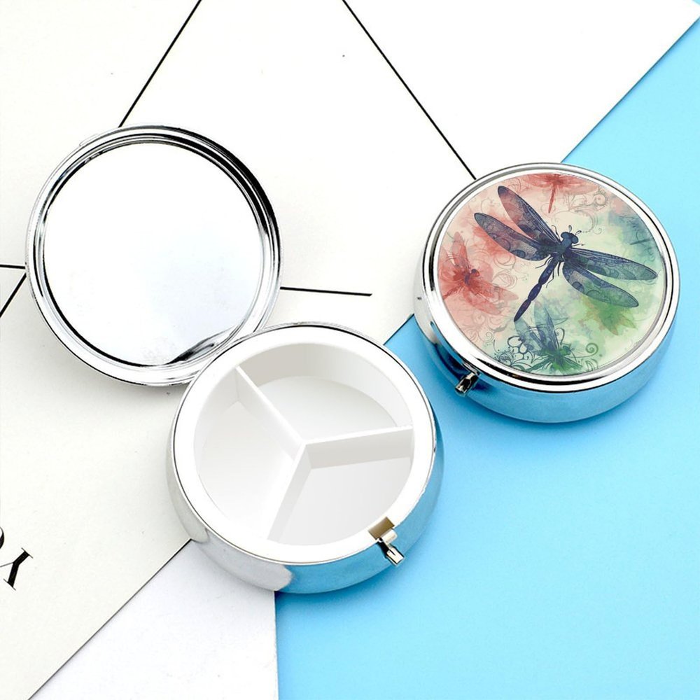 Pill Case Round Pill Box with 3 Compartment (designName) Pill Organizer Waterproof Medicine Organizer Box for Travel Metal Pill Containers for Medication Planner