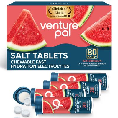 Venture Pal Chewable Electrolyte Tablets, 80 Count Fast-Dissolve Sugar-Free Stick Salt Tablets,Gluten Free Variety Pack for Rapid Hydration, Outdoor Running, Hiking | Keto & Vegan Friendly | 4 Pack