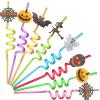 24Pcs Bling Glitter Halloween Party Favors Straws Bats Pumpkin Witch Ghost Straws for Halloween Party Supplies Birthday Party Decoration with 2 Cleaning Brush. view 1