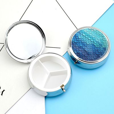 Pill Case Round Pill Box with 3 Compartment (designName) Pill Organizer Waterproof Medicine Organizer Box for Travel Metal Pill Containers for Medication Planner