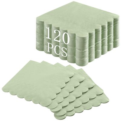 NatNarr 120 Pcs Cocktail Napkins Sage Green Disposable Dessert Beverage Napkin Scalloped Paper Napkin for Wedding, Bridal Baby Shower, Anniversary Reception, 5 x 5 Inch