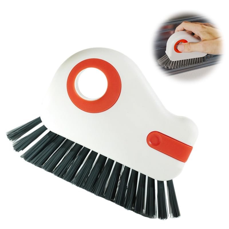 2024 New 2 in 1 Groove Cleaning Brush Window Track Cleaning Tools, Multipurpose Hard Bristle Crevice Cleaning Brush with Hidden Scraper, Shutter Door Window Track Kitchen Cleaning Kit (Orange 1pcs)