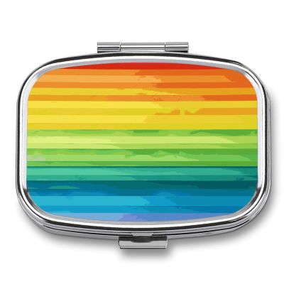 Square Pill Box Colorful Rainbow Stripe Pill Case 2 Compartment Medicine Pill Organizer for Purse & Pocket Portable Travel Pillbox Medicine Vitamin Cod Liver Oil Storage Box Organizer
