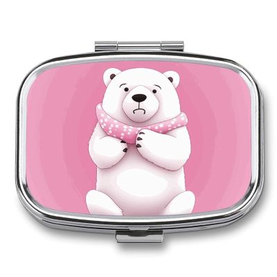 Square Pill Box Polar Bear Pill Case 2 Compartment Medicine Pill Organizer for Purse & Pocket Portable Travel Pillbox Medicine Vitamin Cod Liver Oil Storage Box Organizer