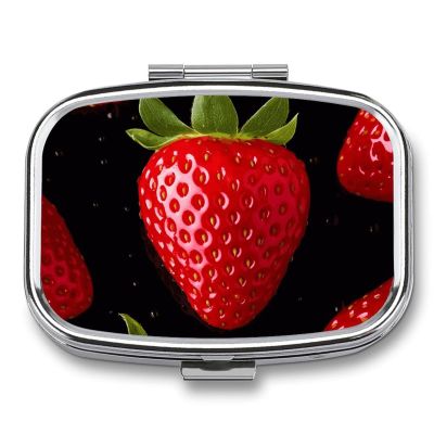 Square Pill Box Strawberry Pill Case 2 Compartment Medicine Pill Organizer for Purse & Pocket Portable Travel Pillbox Medicine Vitamin Cod Liver Oil Storage Box Organizer
