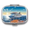 Square Pill Box Summer Sea Cruise Pill Case 2 Compartment Medicine Pill Organizer for Purse & Pocket Portable Travel Pillbox Medicine Vitamin Cod Liver Oil Storage Box Organizer