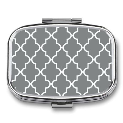EKYOSHCZ Square Pill Box Quatrefoil Grey Pill Case 2 Compartment Medicine Pill Organizer for Purse & Pocket Portable Travel Pillbox Medicine Vitamin Cod Liver Oil Storage Box Organizer, Style-1