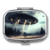 Square Pill Box UFO Landing Pill Case 2 Compartment Medicine Pill Organizer for Purse & Pocket Portable Travel Pillbox Medicine Vitamin Cod Liver Oil Storage Box Organizer view 1
