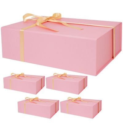 RayofSun Pink Gift Box,13.8" x 9" x 4.3" Large Groomsmen Proposal Box with Magnetic Closure Lid and Ribbon for Anniversary Wedding Birthday Graduation Festivals (5 Pack)