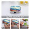 Square Pill Box Windmill Flat Illustration Pill Case 2 Compartment Medicine Pill Organizer for Purse & Pocket Portable Travel Pillbox Medicine Vitamin Cod Liver Oil Storage Box Organizer view 3